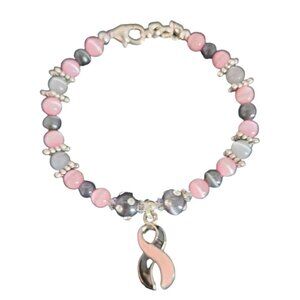 Black & Pink Awareness Ribbon Bracelet #45